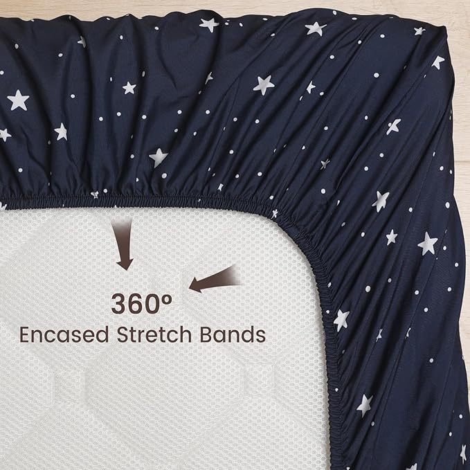 PHF 3 Pack Soft Mini Crib Sheets, Space Silky Pack N Play Sheets for Baby Boys Girls Neutral, Universal Fit for Pack N Play, Playard, Portable and Mini Crib Mattresses, Space