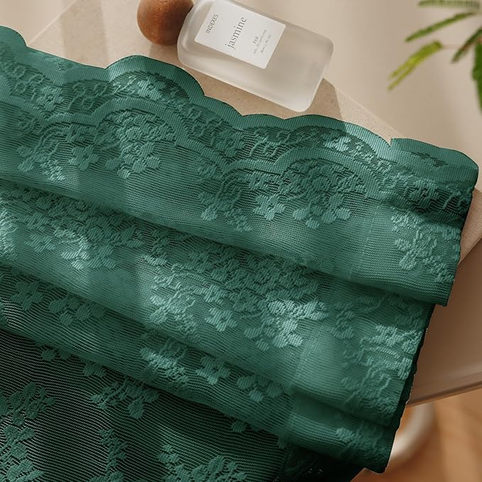 Anmao Vintage Lace Curtains 102 Inches Long 2 Panels, Romantic Semi Sheer Floral Lacy Curtain for Living Room, Elegant Window Drapes for Bedroom, Each Panel 55W x 102L, Turquoise