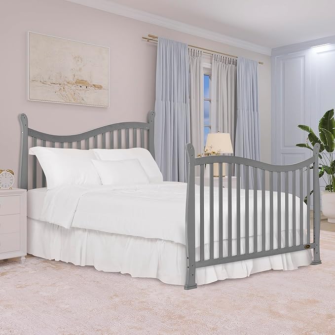 Dream On Me Violet 7-in-1 Convertible Full-Size Baby Crib with Toddler, Day & Full Bed Conversion in Steel Grey, GreenGuard Gold & JPMA, 4 Mattress Heights, Sustainable Pinewood