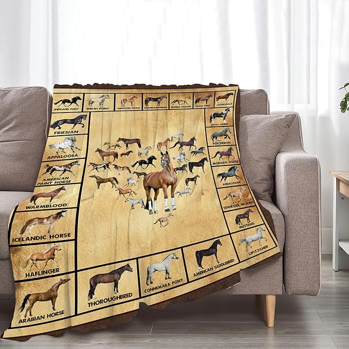Horse Blanket Throws Horse Gifts Horses Throw Blanket for Girls Boys Kids Adults Soft Warm Cozy Fleece Blanket for Couch Sofa Bed 50"x40"