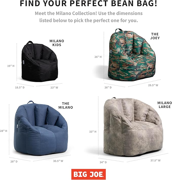 Big Joe Milano Bean Bag Chair for Kids, Teens, Adults, Ultra-Soft Emerald Plushie Polyester Blend, Lightweight Seat for Reading Nook and Gaming, 2.5 Foot Refillable