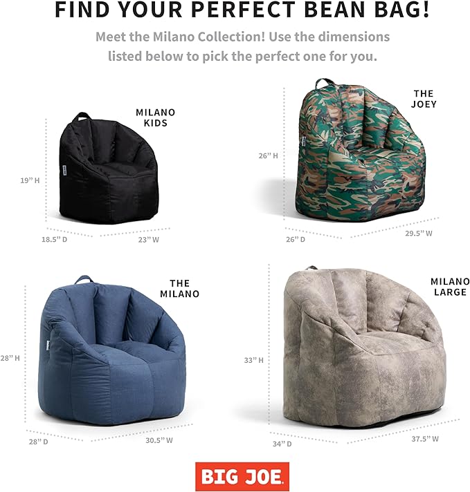 Big Joe Milano Large Bean Bag Chair for Kids, Teens, Adults, Cement Blazer, Lightweight Seat for Reading Nook and Gaming Vegan Leather, 3.5 foot Refillable