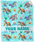 Custom Sea Turtle Gifts for Women - 60" x 80" Inches Turtle Blanket for Adult - Green Warm Furry Blankets for Sofa, Bed & Living Room