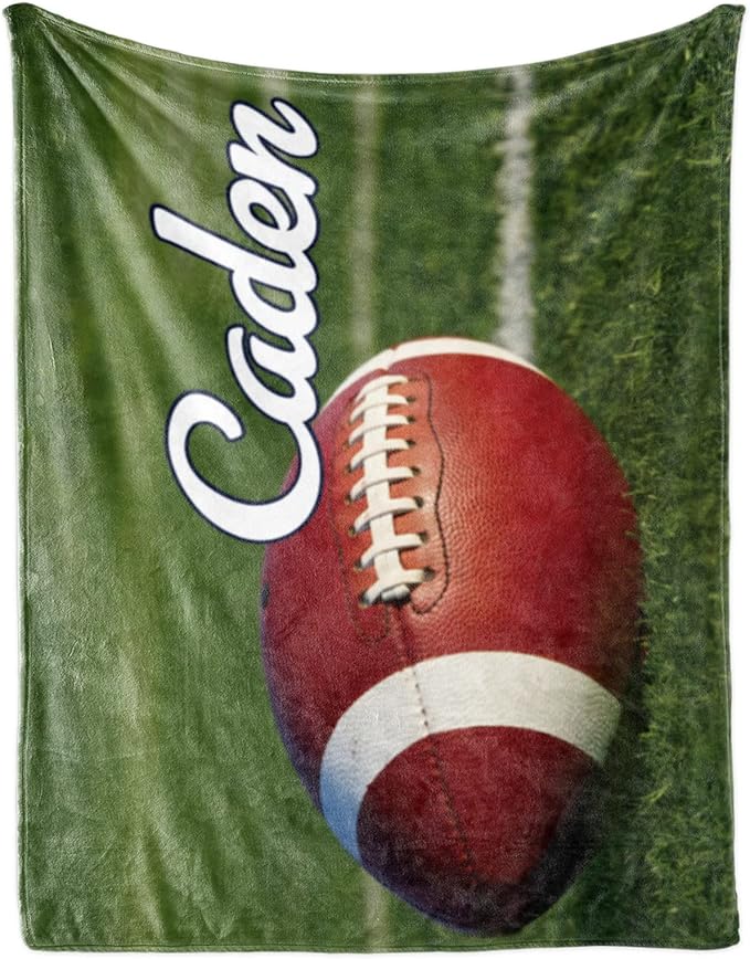 Personalized Baby Balll Soft Blanket: Custom Kids Football Design Blanket with Name and Number - Bedding Gifts for Infants Toddlers Adults 60x80inch