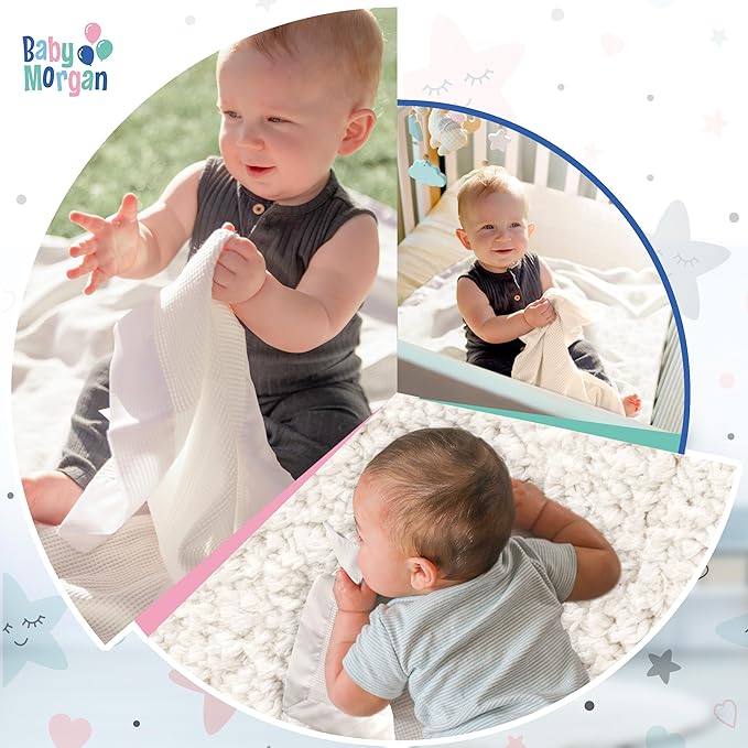 Thermal Waffle Knit Baby Blanket - Soft Breathable Mini Blanket for Newborns and Infants - Toddler Blankey for Strollers, Travel, Naptime, Nursery and More - 18" x 20" (White, Nylon Trim)