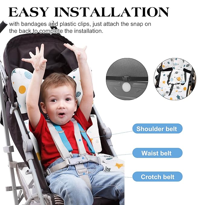 Baby Seat Pad Liner for Stroller–Soft and Breathable，3D Air Mesh Cotton Universal Baby Stroller Cushion (Planet White)