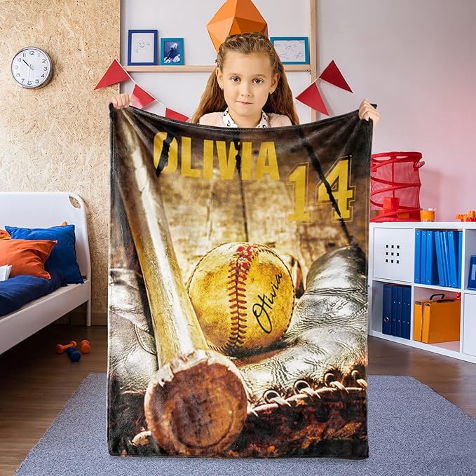 Personalized Baby Baseball Blanket: Custom Bedding for Kids Soft Ball Throw Blankets - Perfect Newborn Gift Infant Swaddling Blanket with Name 60x80inch