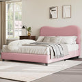 Senfot Pink Boucle Bed Frame with Upholstered Headboard, Soft Low Profile Sturdy Platform Bed with Rounded Corners Design, Heavy Duty, Wooden Slats, Noise Free, No Box Spring Needed, Full Size