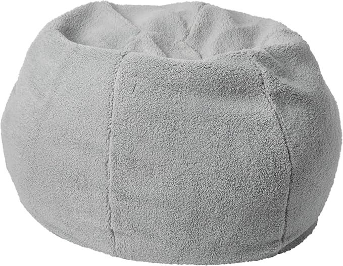 EMMA + OLIVER Daisy Sherpa Bean Bag Chair, Classic Refillable Bean Bag Chair for Kids and Teens, Small, Gray