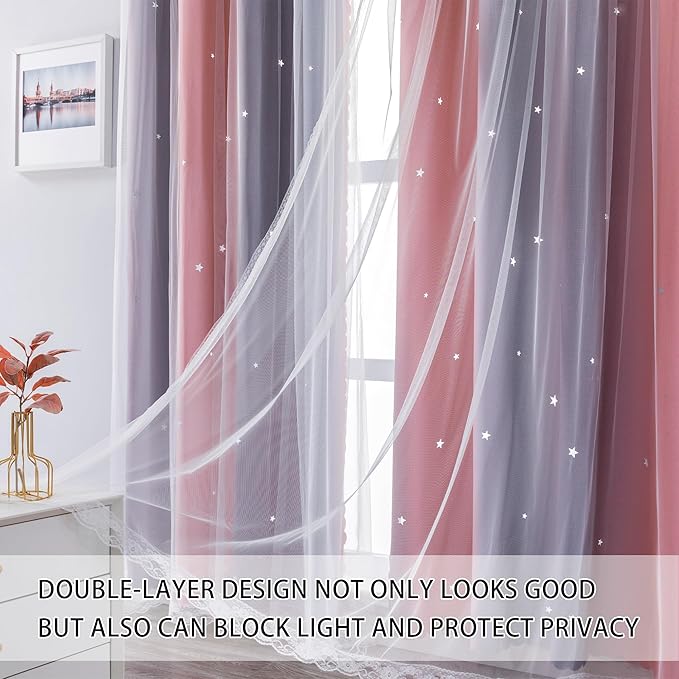 XiDi Grey and Pink Blackout Curtains for Girls Bedroom 45 Inch Length 2 Panels Rainbow Kids Grommet Window Drapes for Nursery Living Room Decro Princess Unicorn Wall Decals Pink Grey 34 Inches Wide