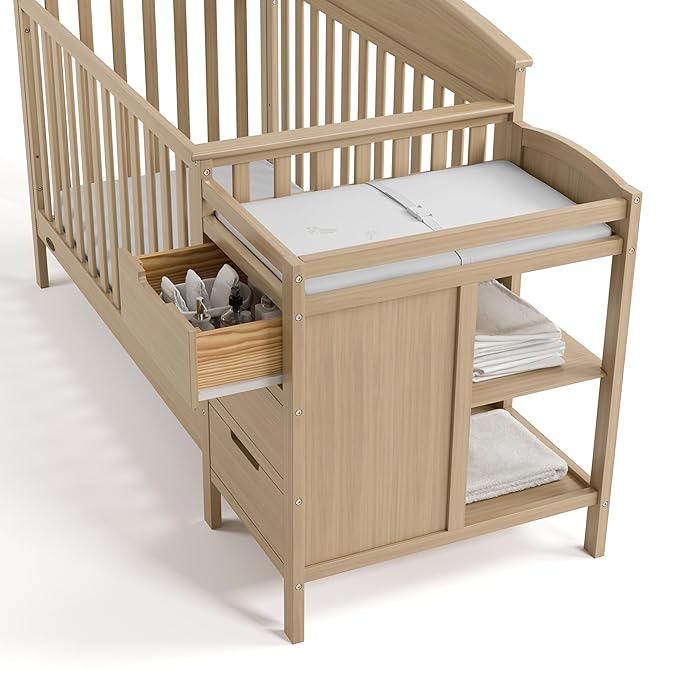 Graco Benton 4-in-1 Convertible Crib and Changer (Driftwood) – GREENGUARD Gold Certified, Crib & Changing Table Combo, Water-Resistant Changing Pad, Converts to Toddler Bed, Daybed and Full-Size Bed