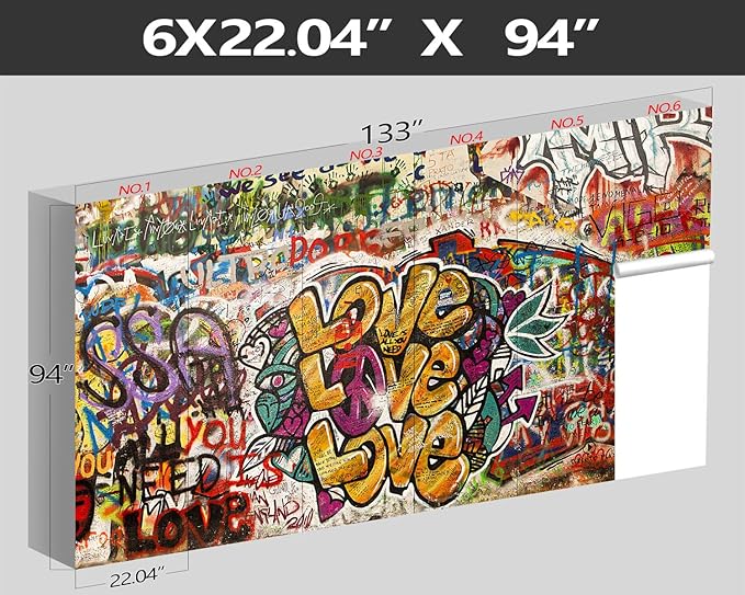 XMPMBM-Graffiti Art backsplash Large Decorative Wallpaper Colorful Alphabet Bedroom Bathroom Wall Mural- W 132" X H 92"（93 Square Foot）
