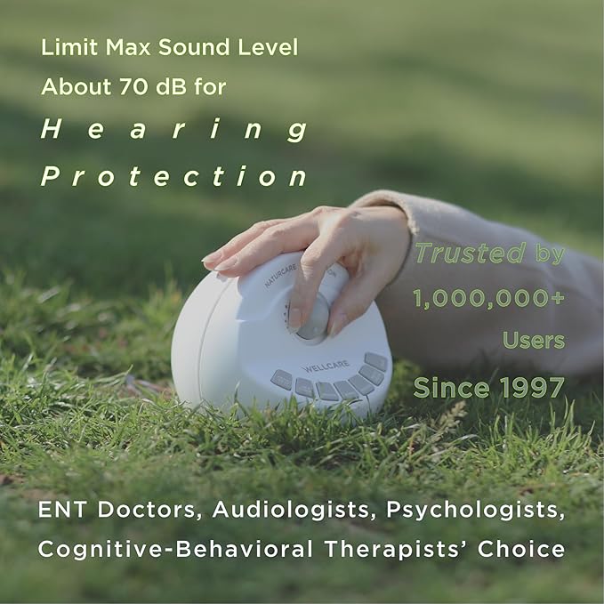 WELLCARE-Naturcare Sound Relaxation, White Noise, 7 Nature Sounds, Sleep Sound Machine, Calm Infants, for Baby, Kids, Adult. Stepless Volume, Timer, Powered by Adapter(Incl.) or Batteries(Not Incl.)