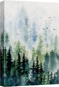 SIGNWIN Canvas Print Wall Art Woodland Nursery Decor Watercolor Pastel Pine Tree Bird Sky Nature Illustrations Modern Art Decorative Landscape Colorful for Living Room, Bedroom, Office - 12"x18"