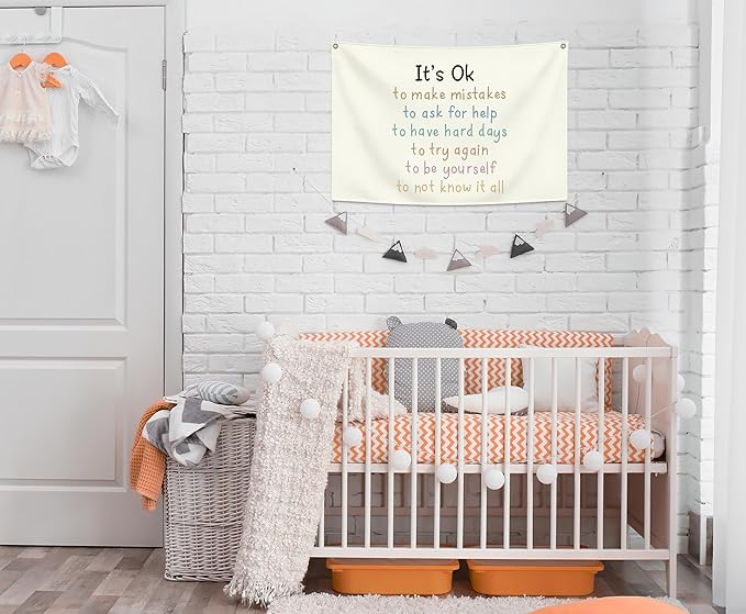 Canvas Rectangular Banner Flag Sign Poster Wall Decor Gift for Nursery Classroom Kindergarten Preschool Education Reading Room Playroom Teacher Office Baby Room-Christmas Gift-It's Ok To Make Mistakes