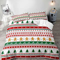 LUVIVIHOME 3PCS Christmas Duvet Cover King Bedding Set, Gingerbread Man Christmas Tree Snowflake Poinsettia Reindeer Winter Holiday Xmas Gifts Red Green White Striped Comforter Cover, 2 Pillow Shams