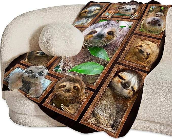 jerkboo Sloth Blanket Throws Sloth Gifts Sloth Throw Blanket for Women Men Kids Adults Soft Warm Cozy Fleece Blanket for Couch Sofa Bed 60""x50""