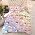 Girls Cat Comforter Set: Twin Size Cute Cats Bedding Set Cartoon Pet Kitten Rainbow Quilt for Kids Teens Boys Kawaii Gray White Kitty Bed Sets 1 Comforter & 1 Pillowcase