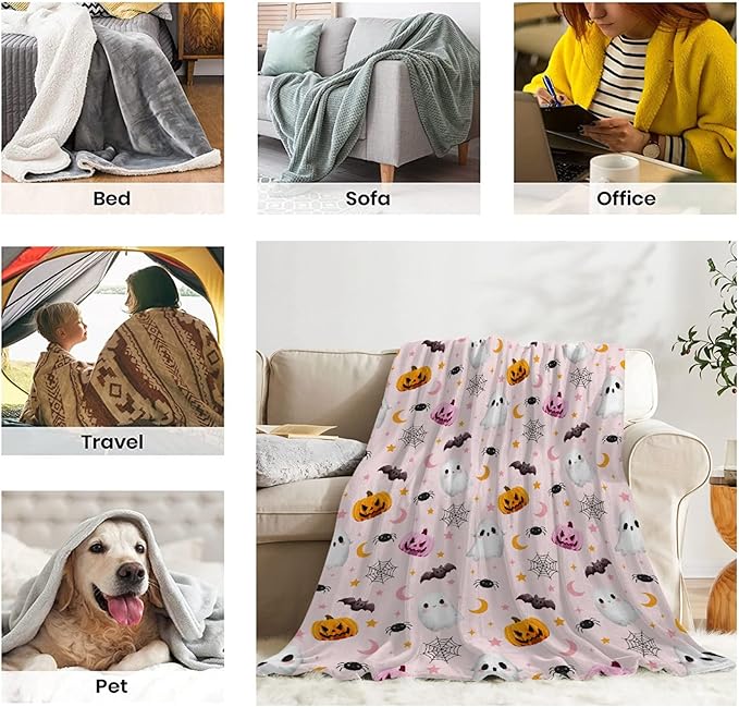 Cute Ghost Pumpkin Blanket - Halloween Decor for Couch, Sofa, Bed, Living Rooms - Ghost Blanket Gifts for Girls & Boys - 30"x40" - Toddlers/Crib Size