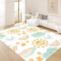 Soft Rainbow Area Rugs Girl's Bedroom Fluffy Colorful Rugs Cute Floor Mats Furry Children's Play Mats White Cloud Rainbow Prints Living Room Kids Room Nursery Home Decor (3, 2x5ft)