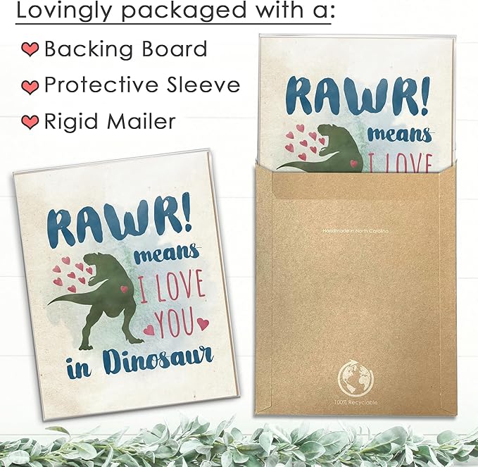 DREAM BIG PRINTABLES RAWR! Means I Love You In Dinosaur Art Print - 8x10 | Charming and Playful Art Print | Perfect for Kids' Rooms, Playrooms, or Nurseries | Unframed Dinosaur-themed Wall Art