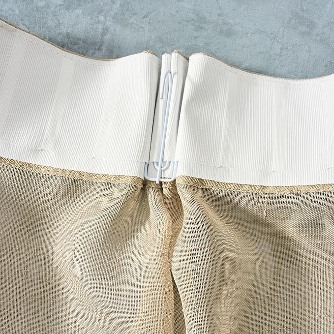 Taupe Sheer Curtains 96 Inches Long, Neutral Linen Look Textured Light Filtering Drapes Decor, Tan Beige Transparent Window Treatments, Rustic Pinch Pleat Curtain with Hooks