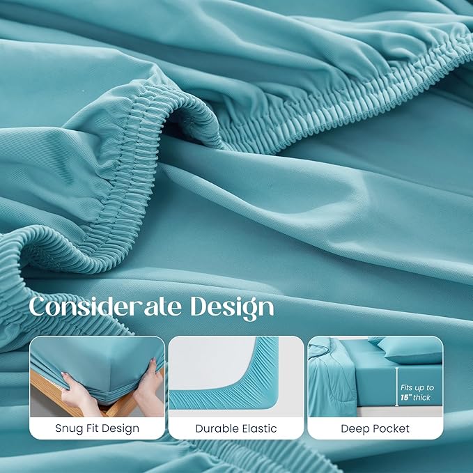 Dream Valley® Queen Sheet Set, Cooling Fitted Sheet with 2 Pillowcase-3 PCS with No Flat Sheet,Q-Max > 0.4 Aerocool, Cooling for Night Sweats, Hot Sleepers,deep Pocket up to 15",Dream Blue