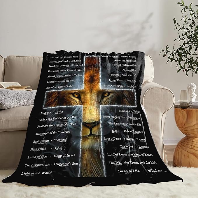 Tijuboni Christian Lion Throw Blanket Religious Gifts for Women Men Girls Boys Kids Adults Soft Flannel Fleece Blanket for Couch Sofa Bed Home Decor 50"x60"