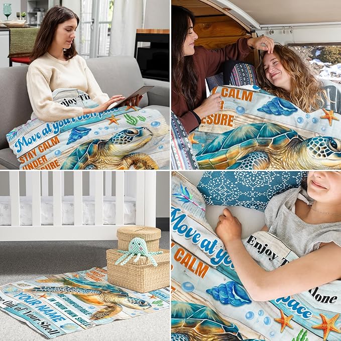 Personalized Sea Turtle Blanket for Girls - 40" x 50" Inches Cartoon Throw Blanket for Boys - Colorful Soft Cozy Throws for Sofa, Crib & Bed