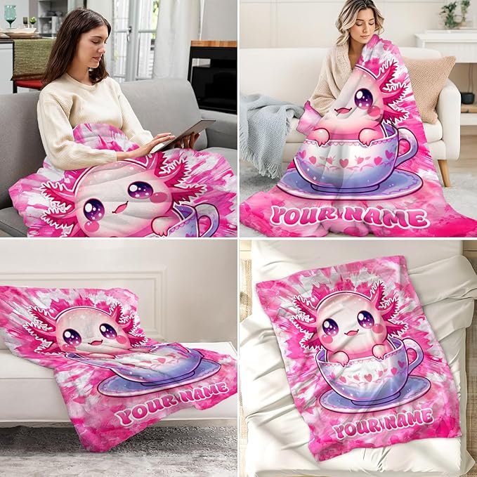 Custom Axolotl Blanket - 30" x 40" Inches Axolotl Gifts for Girls - Fuzzy Plush Flannel Kids Throw Blanket Stuff for Crib, Lap