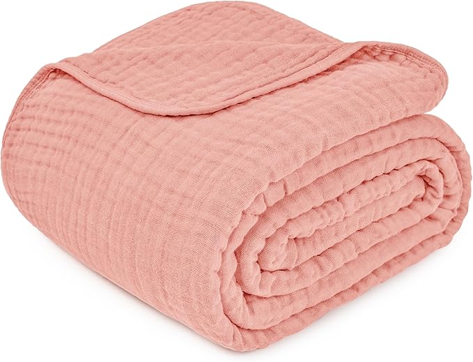 Comfy Cubs Muslin Blanket for Adults Twin 90" x 66" - 6 Layer Soft, Breathable & Lightweight Muslin Adult Blanket - Machine Washable & Designed in The US Bedding for All Seasons - Bold Blush
