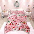 Feelyou Merry Christmas Kids Comforter Set Full Size Santa Claus Snowman Bedding Set Deer Berries Duvet Quilt for Kids Boys Girls Bedroom Snowflake Decor Microfiber Ultra Soft Breathable