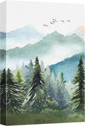 SIGNWIN Canvas Print Wall Art Watercolor Green Forest Tree Mountain Range Nature Landscape Prints Modern Art Woodland Nursery Decor for Living Room, Bedroom, Office - 12"x18"