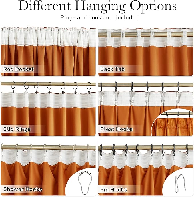 StangH Orange Velvet Curtains 96 inches, Back Tab Heavy Thick Living Room Drapes Light Blocking Privacy Protect Curtain Panels for Bedroom/Backdrops, W52 x L96, 2 Panels
