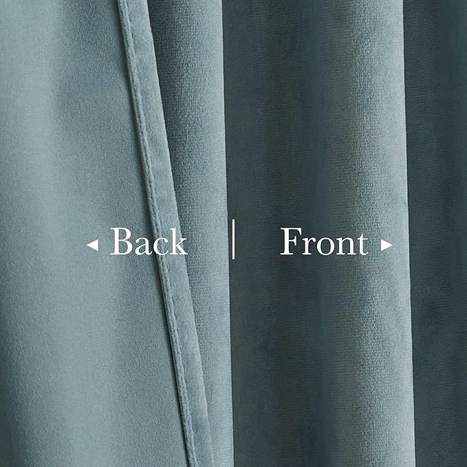 StangH Back Tab Stone Blue Velvet Curtains 132 inches Long High Ceiling Tall Curtains Thermal Insulated Window Door Drapes for Living Dining Room Office, W52 x L132, 2 Panels