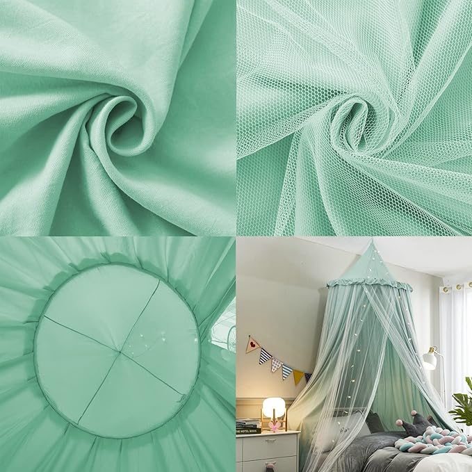 Bed Canopy for Girls, Double Layer Dome Mosquito Net Princess Canopy for Girls Bed Room Decor Reading Nook (Green)