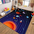 Cartoon Space Solar System Planet Area Rug,4x5ft,Outer Space Themed Rugs, Non-Slip Washable, Easy Care Rug, Suitable for Kids Playroom, Boys and Girls Room Decor