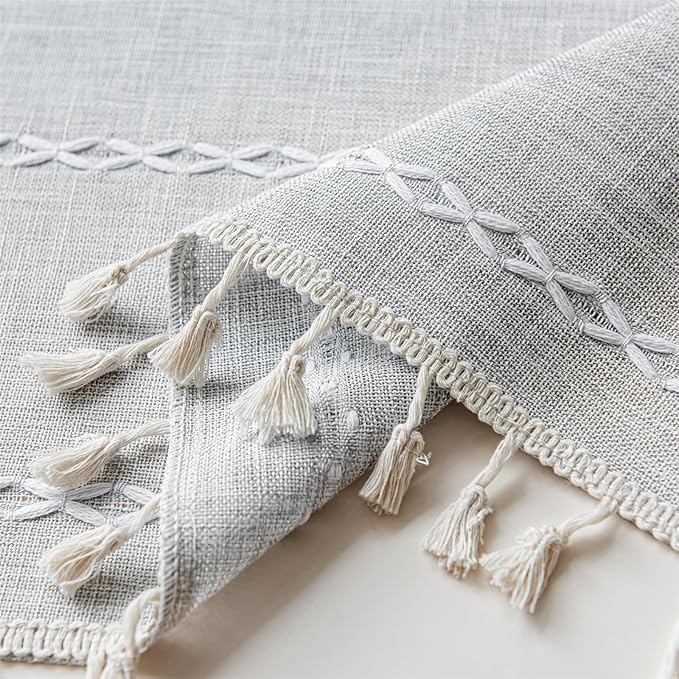 Deeprove Silver Grey Boho Curtains 72 inches Length, Vintage Bohemian Embroidery Farmhouse Cotton Linen Fringe Window Treatments Nursery Bedroom Living Room Dinging Room Decor, W52 x L72, 1 Panel
