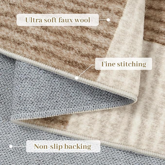 LIVEBOX Washable Runner Rug, 2x6 Brown Runner Rugs for Hallway, Non-Slip Kitchen Runners, Farmhouse Neutral Classic Geometric for Hallways, Entryway, Bedroom, Bathroom(Brown 2'x6')
