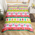 Cartoon Christmas Bedding Set for Kids Boys Girls Santa Claus Snowman Comforter Cover Set Pink Xmas Theme Duvet Cover Bedroom Decor Christmas Tree Bedspread Cover Queen Size Bedding Collection 3Pcs