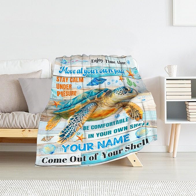 Personalized Turtle Stuff for Girls - 50" x 60" Inches Sea Turtle Blanket Gifts for Kids - Colorful Warm Cozy Blankets for Couch, Bed & Travel