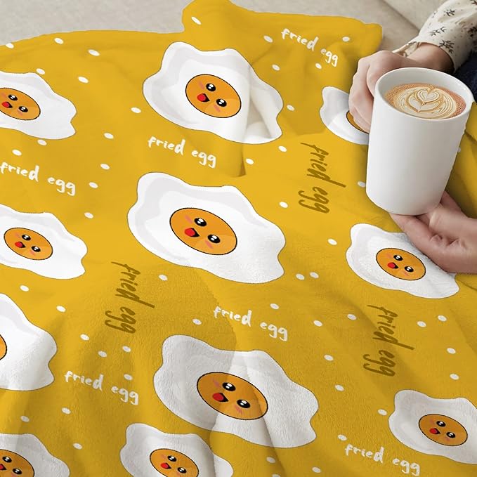 Thuswarm Cute Fried Eggs Kawaii Omelette Flannel Throw Blanket Warm Cozy Soft Cartoon Food Print Blankets for Bed Couch Sofa Room Decoration Gifts 50”×40” Small for Kid