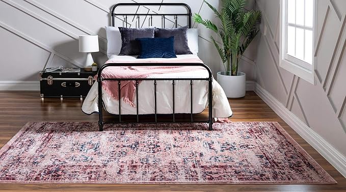 Rugs.com Charleston Collection Rug – 8' x 10' Pink Low-Pile Rug Perfect for Living Rooms, Large Dining Rooms, Open Floorplans
