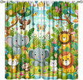 Cartoon Animals Curtain Jungle Forest Elephant Lion Butterfly Floral Print Curtains for Kids Boys Girls Nursery Baby Bedroom Playroom Home Decor Window Drapes 63" W X 72" L