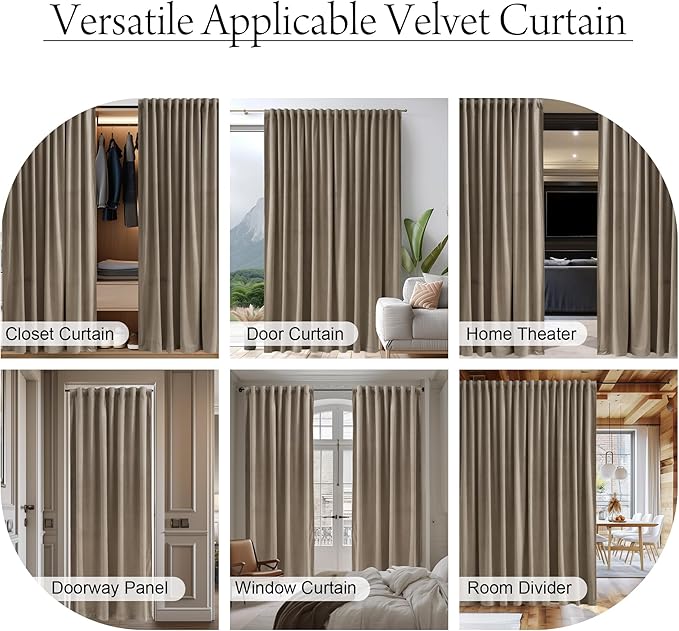 StangH Camel Beige Room Divider Curtains Super Soft Velvet Room Darkening Privacy Protect Drapes Extra Wide Luxury Home Decor for Living Room Bedroom, W100 x L84, 1 Panel