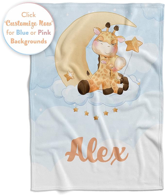 Custom Baby Blankets with Name | Personalized Giraffe Newborn Blanket for Baby Girl and Baby Boy | Unisex Warm Soft Sherpa Swaddle Blanket Minky | (Giraffe, Sherpa 50"x60")
