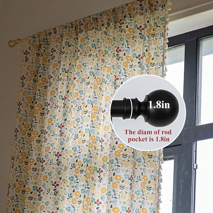 ENJOYBRIDAL Floral Curtains 84 Inch Length 2 Panels Tassel Boho Semi-Sheer Drapes Bedroom Living Room Farmhouse Rustic Country Yellow Green Flower Rod Pocket Cotton Linen Blend Window Curtain Panel