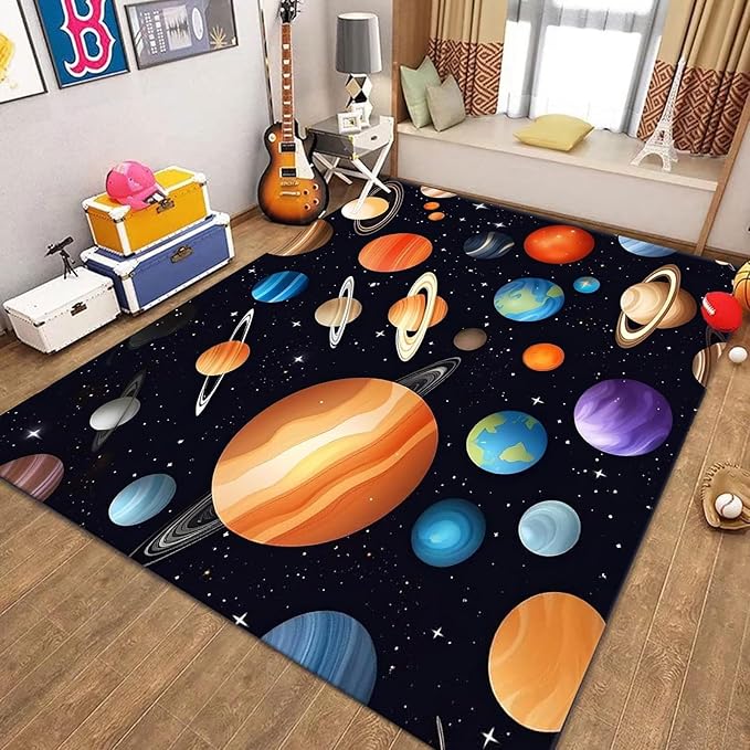 Kids Carpet Outer Space Rug,5x8ft,3D Galaxy Universe Planet Area Rugs Kids Bedroom Space Carpet Universe Solar System Planet Theme Carpets for Living Room Nursery Room Toddler Classroom Decor