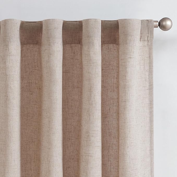 jinchan Taupe Linen Blend Curtains for Living Room 84 Inch Length 2 Panels Curtains for Sliding Glass Doors, 50 Inch Wide Farmhouse Drapes with Rod Pocket Back Tab(50W x 84L, Taupe)