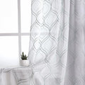 VISIONTEX White Sheer Curtains 63 Inch Length 2 Panels Set Green Moroccan Embroidered Curtains Trellis French Textured Rod Pocket Voile Tulle Semi Window Drapes for Bedroom Living Room 54 x 63 Inches